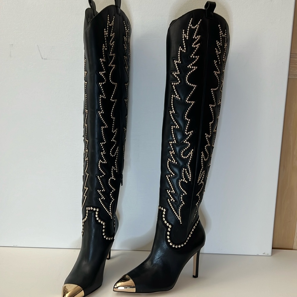 Black-Gianni Bini Gold Studded Boots